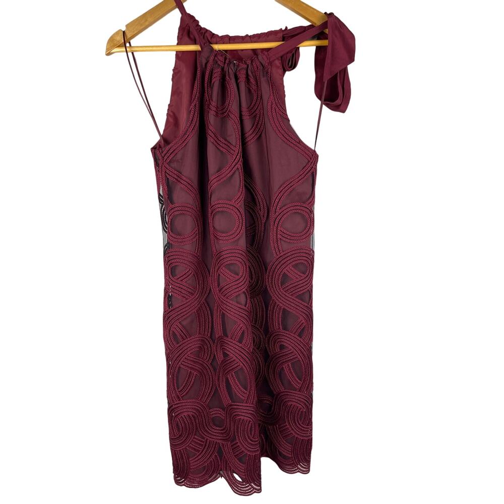 Trina Turk Burgundy Red Silk Embroidered Sleeveless Halter‎ Mini Dress Size XS - Picture 3 of 10